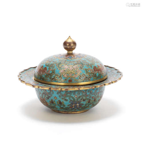 A CLOISONNÉ ENAMELLED SPITTOON, COVER AND LINER, ZHADOU Qian...
