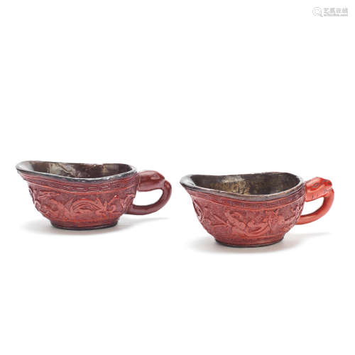 A PAIR OF CINNABAR LACQUER POURING VESSELS, YI 16th century