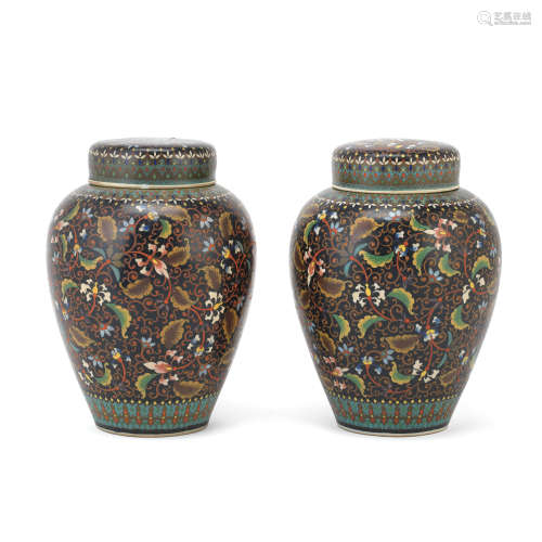 A PAIR OF CLOISONNÉ-ENAMEL ON PORCELAIN VASES AND COVERS By ...