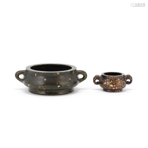 TWO GOLD SPLASHED BRONZE INCENSE BURNERS 19th/20th century