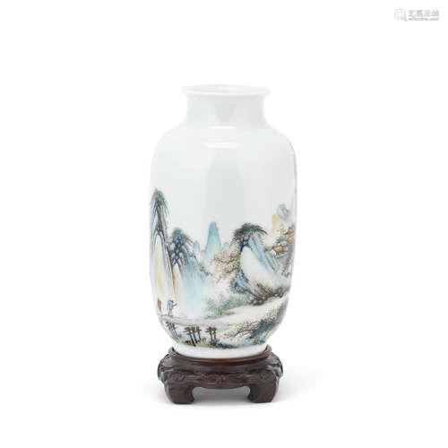 AN ENAMELLED 'LANDSCAPE' LANTERN-SHAPED VASE Li Yi Xuan seal...