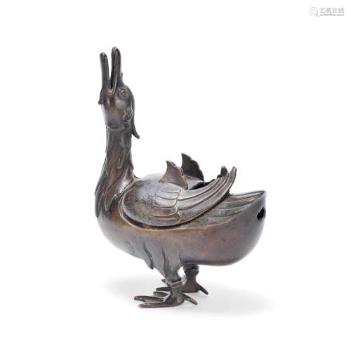 A BRONZE MANDARIN DUCK FORM INCENSE BURNER AND COVER Ming Dy...