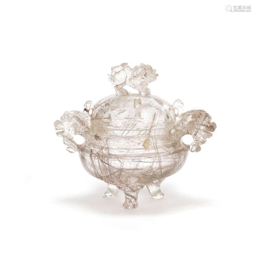 A HAIR-CRYSTAL INCENSE BURNER AND COVER 19th century