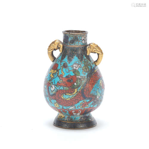 A SMALL CLOISONNÉ-ENAMEL 'DRAGON' PEAR-SHAPED VASE Ming Dyna...