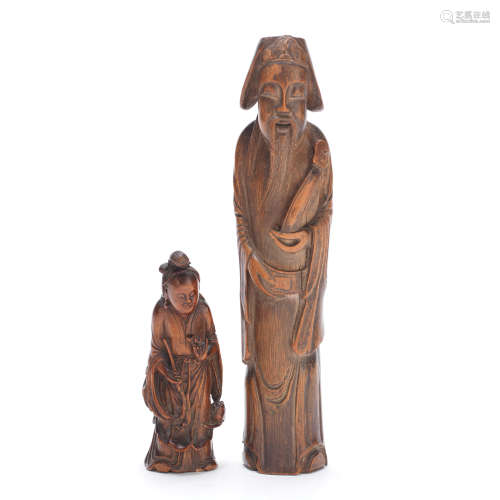 A BAMBOO CARVING OF A LADY AND A BAMBOO SCHOLAR 18th and 19t...