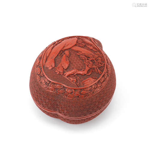 A CINNABAR LACQUER PEACH-FORM BOX AND COVER 18th century