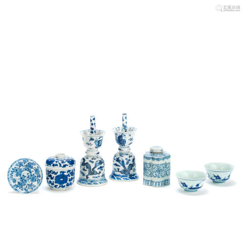 A GROUP OF BLUE AND WHITE VESSELS Kangxi to late Qing Dynast...