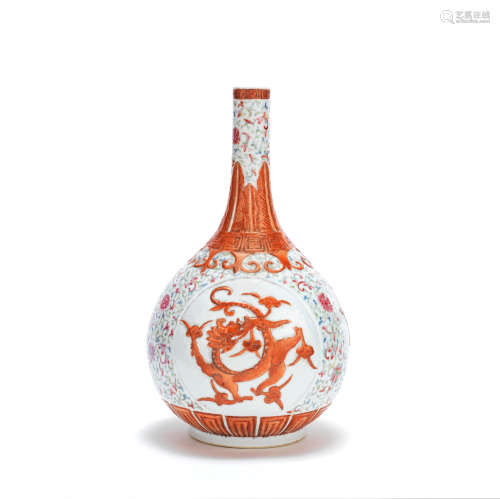 A FAMILLE ROSE AND IRON RED GLAZED VASE Yongzheng seal mark,...