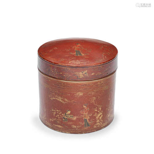 A CINNABAR LACQUER CYLINDRICAL BOX AND COVER 16th/17th centu...