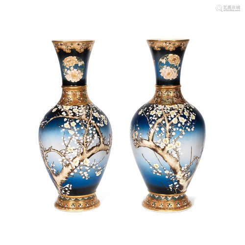 A PAIR OF SATSUMA BALUSTER VASES Meiji Period