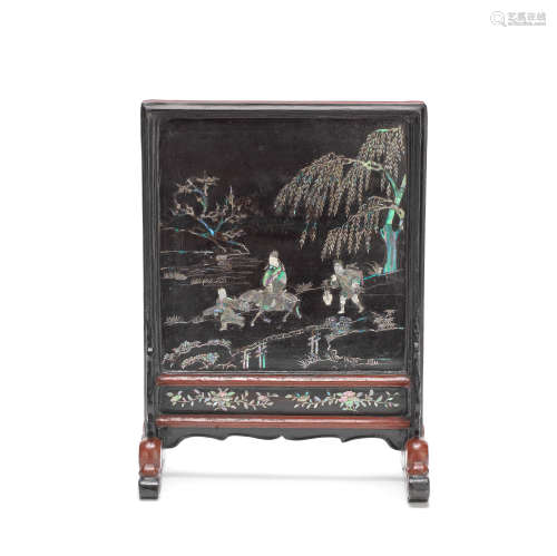 A MOTHER-OF-PEARL INLAID BLACK AND RED LACQUER TABLE SCREEN ...