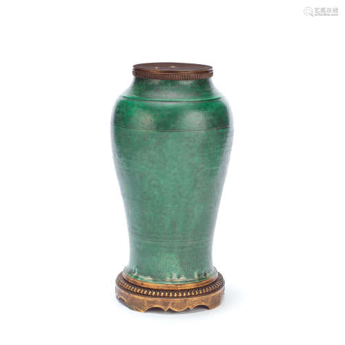 A BRONZE-MOUNTED GREEN-GLAZED 'BAJIXIANG' VASE Mid-Ming Dyna...