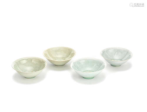 A GROUP OF FOUR QINGBAI 'PEONY' BOWLS Song Dynasty