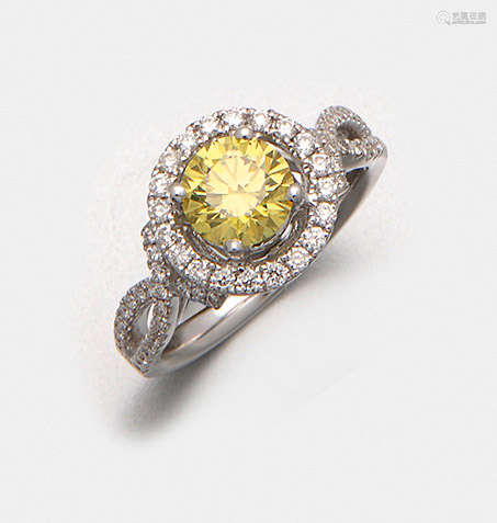 Eleganter Fancy-Vivid-Yellow-Brillant-Solitärring