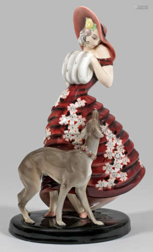 Art Déco-Figur einer Dame mit Windhund