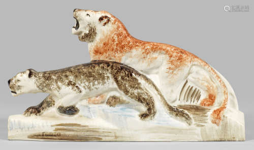 Art Déco-Figurengruppe eines Löwenpaares