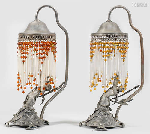 Paar figurale Jugendstil-Tischlampen mit Nymphen