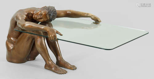 Couchtisch mit Bronze-Figur