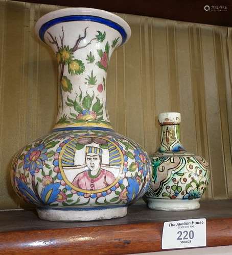 Iznik pottery vase with birds and portraits decoration and a...