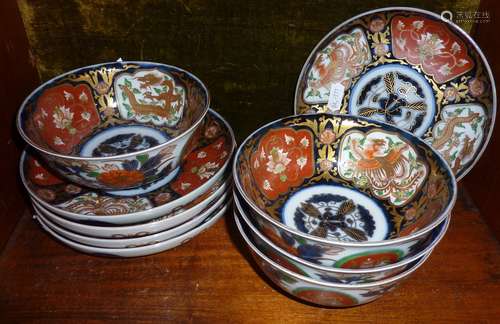 Five Chinese/Japanese Imari bowls and dishes with 6 characte...