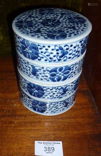 18th c. Chinese blue and white porcelain four-section stacki...