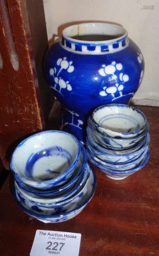 Chinese porcelain blue and white prunus jar (A/F) and 10 Chi...