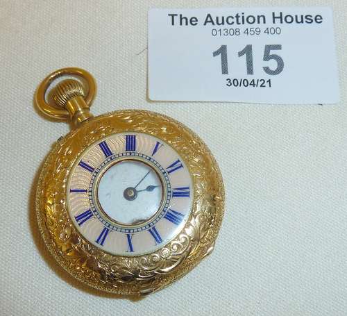 18ct gold and guilloche enamel ladies' pocket watch, gross w...