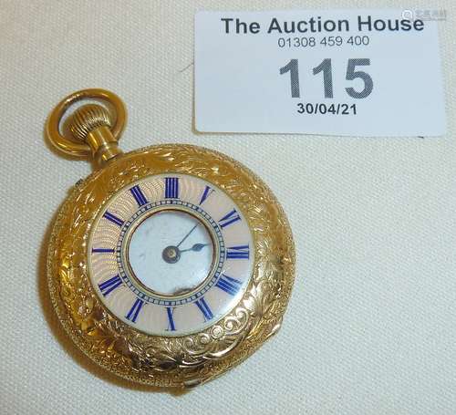 18ct gold and guilloche enamel ladies' pocket watch, gross w...