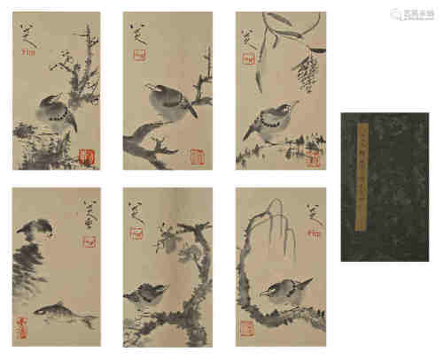 Page de l'album d'images des huit montagnes, fleurs, oiseaux...