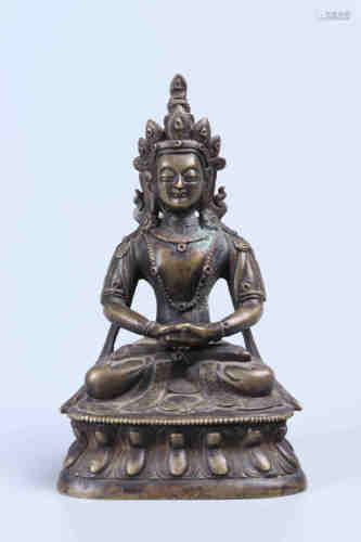 Statue assise en cuivre Guanyin