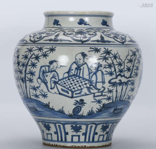 BLUE&WHITE GLAZE CARVED JAR