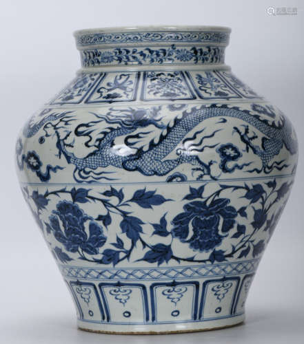 BLUE&WHITE GLAZE CARVED JAR