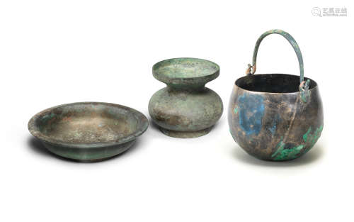 A BRONZE PAIL, A VASE AND A BASIN Tang Dynasty