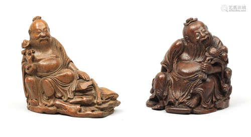 TWO CARVED BAMBOO-ROOT FIGURES OF IMMORTALS 18th century