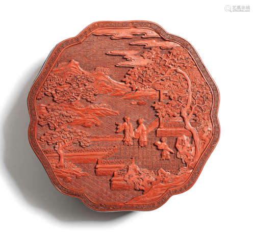 A CARVED CINNABAR LACQUER HEXALOBED BOX AND COVER Qianlong