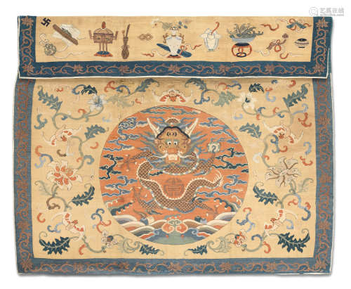 A RARE SILK KESI 'DRAGON' ALTAR FRONT Late Ming Dynasty