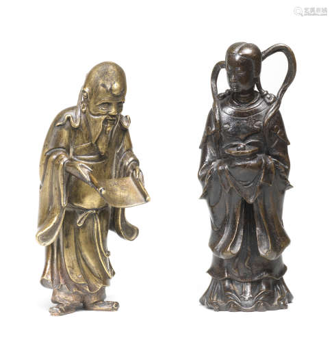 A BRONZE FIGURE OF A FEMALE IMMORTAL AND A BRONZE FIGURE OF ...