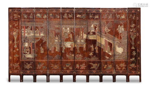 A SMALL TEN-LEAF 'COROMANDEL' LACQUER SCREEN Kangxi