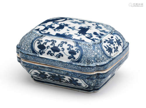 A FINE BLUE AND WHITE RECTANGULAR BOX AND DOMED COVER Wanli ...