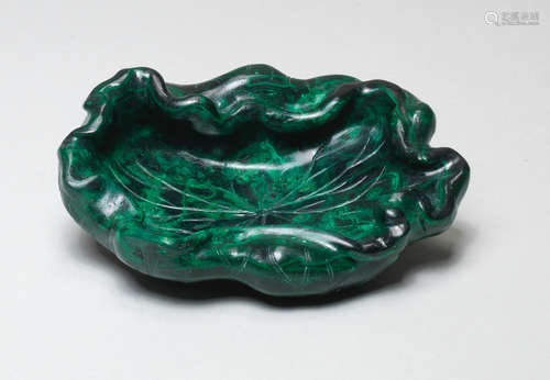 A RARE MALACHITE 'LOTUS-LEAF' BRUSH WASHER Mid Qing Dynasty