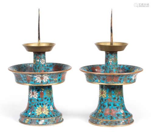 A PAIR OF CLOISONNÉ ENAMEL PRICKET CANDLESTICKS Late Ming Dy...