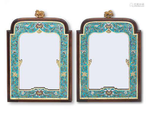 AN UNUSUAL PAIR OF CLOISONNÉ ENAMEL MIRROR FRAMES Qianlong