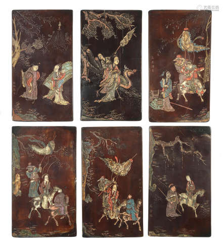 A SET OF SIX COROMANDEL LACQUER 'LITERARY' DOUBLE-SIDED TABL...