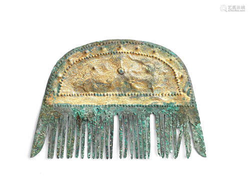 A PARCEL-GILT BRONZE COMB Tang Dynasty