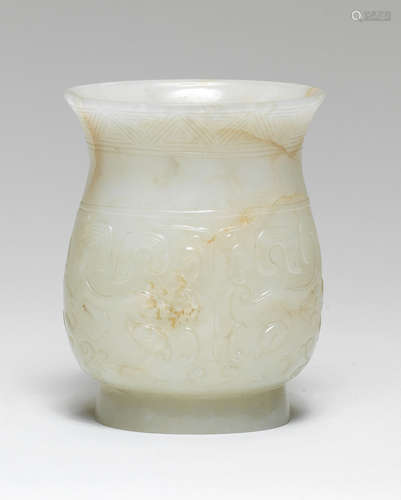 AN ARCHAISTIC WHITE JADE VESSEL, ZHI Ming Dynasty