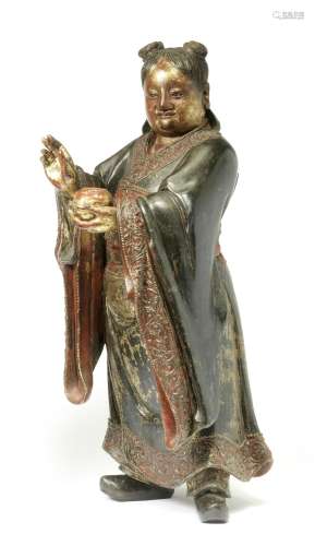 A GILT-LACQUERED WOOD FIGURE OF AN IMMORTAL 17th century