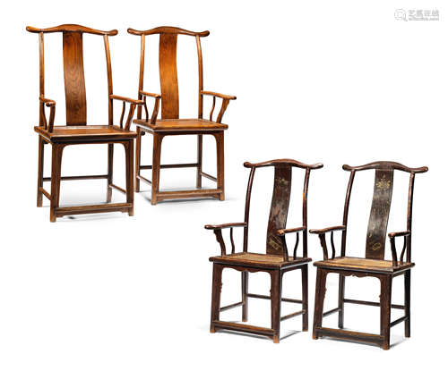 TWO PAIRS OF JUMU YOKEBACK ARMCHAIRS, GUANMAOYI Qing Dynasty