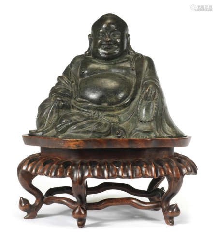 A RARE BRONZE FIGURE OF BUDAI 17th century