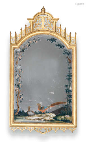 A RARE REVERSE-GLASS MIRROR PAINTING OF A PHEASANT AND HEN C...