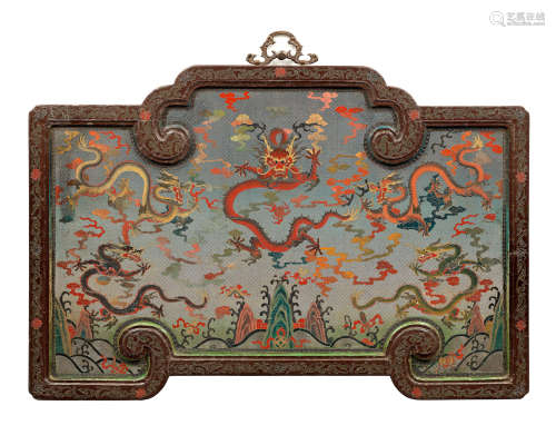 A RARE LARGE TIANQI LACQUER 'FIVE-DRAGON' PANEL 19th century